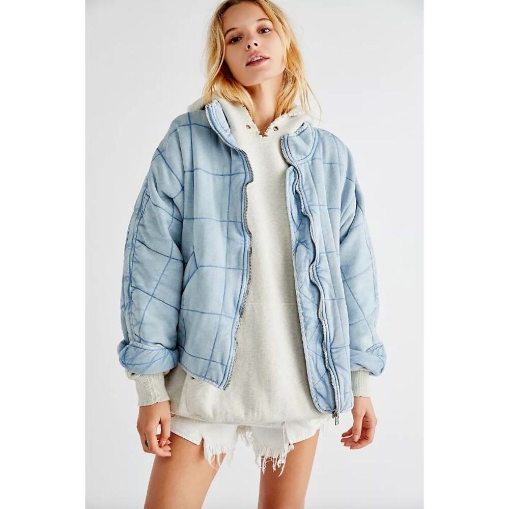 Free People Dolman Quilted Knit Jacket Top Oversized Zip-up Slouchy L NWD 284526